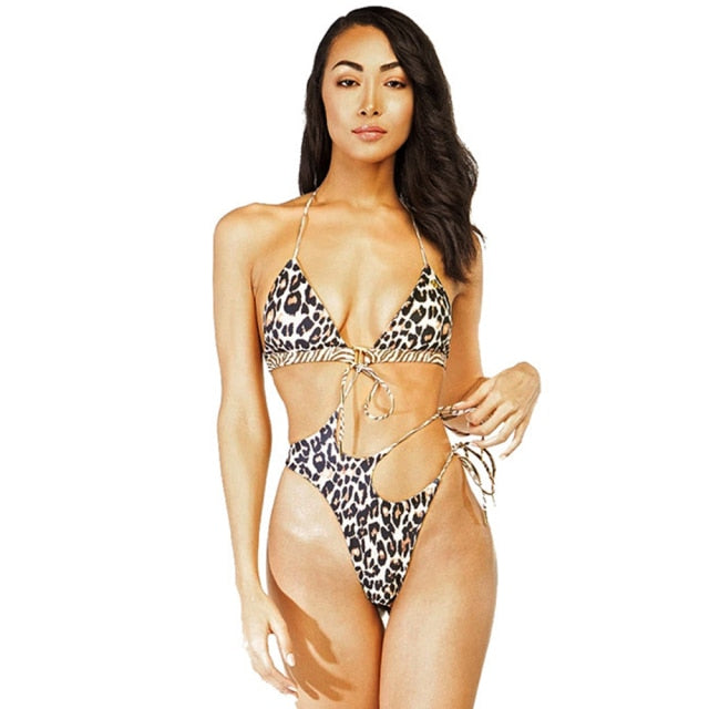 Variant image for Badeanzug Damen Monokini Sportlich Polyester Leopardenmuster-2