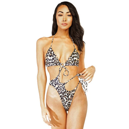 Badeanzug Damen Monokini Sportlich Polyester Leopardenmuster-1