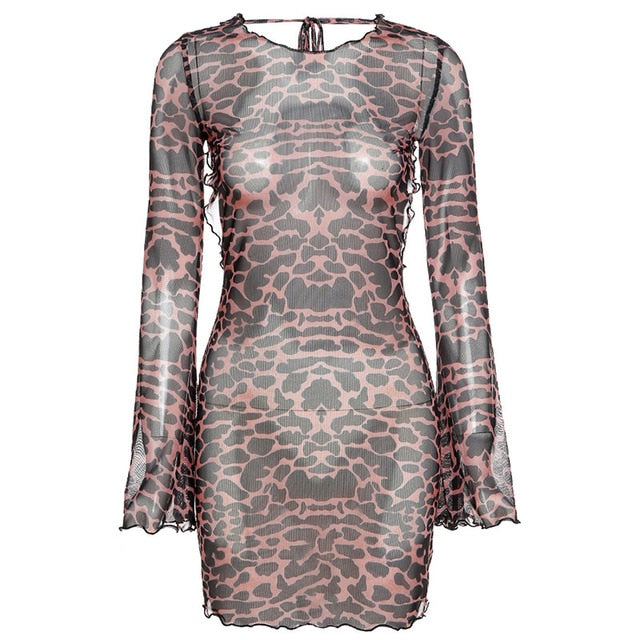Variant image for Damen-Minikleid, transparent, Polyester, Leopardenmuster-1