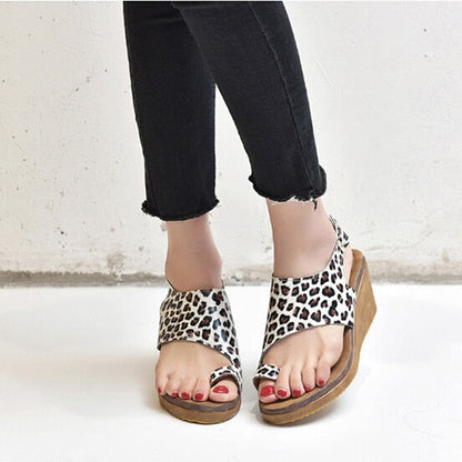 Damen-Sandalen, Keilabsatz, PU-Leder mit breitem Riemen-1