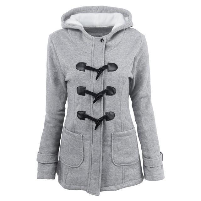 Damen-Mantel Lässiger Stil mit Hornspangen-Design und Taschen aus Polyester-5