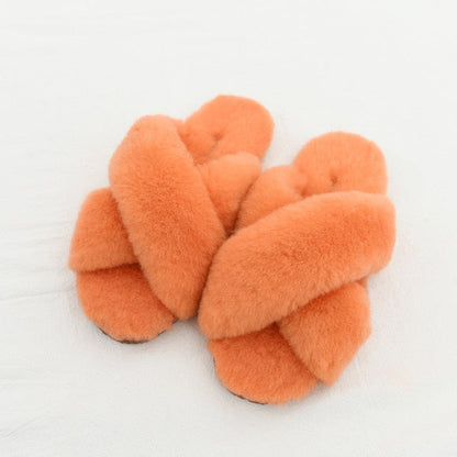Damen-Sandalen, Plüsch, Gummi, flache Slipper-4