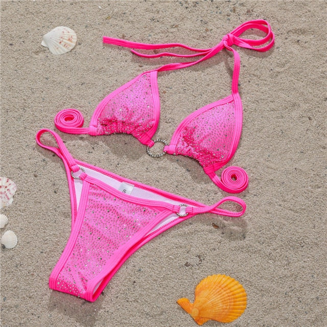 Variant image for Damen Bikini Monochrom Verstellbare Details Polyester Spandex-3