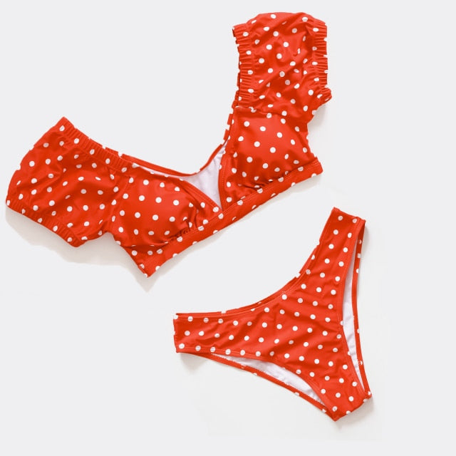 Damen Bikini-Set Retro Polka-Punkte Polyester Spandex-1