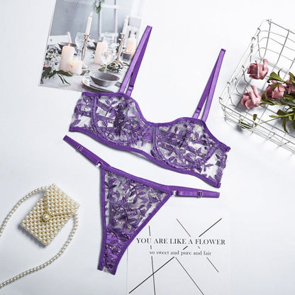 Variant image for Damen BH Set Halb-Cup Blumenmuster Stickerei Polyester-2