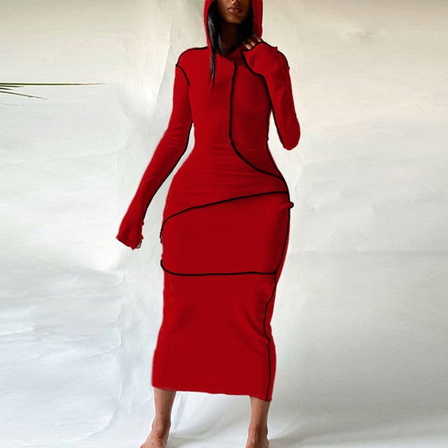 Maxikleid Damen Lang Ärmel Patchwork Polyester-5