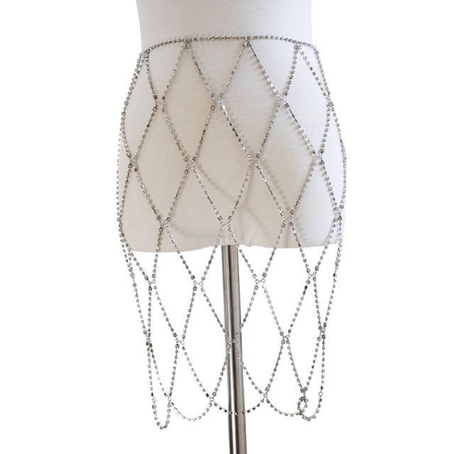 Damen-Körperschmuck, geometrisches Design, Strass, Metall-5