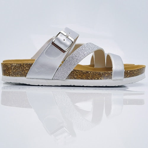 Variant image for Damen-Sandalen, flach, PU-Leder mit Glitzerdetails-3