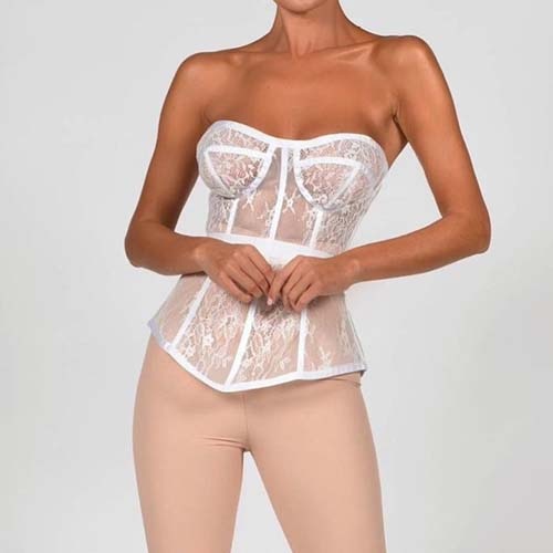 Variant image for Damen-trägerloses Top, Spitzendetails, Polyester-3