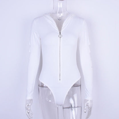 Damen-Bodysuit mit dekorativem Ausschnitt und Kapuze Baumwolle Polyester-5