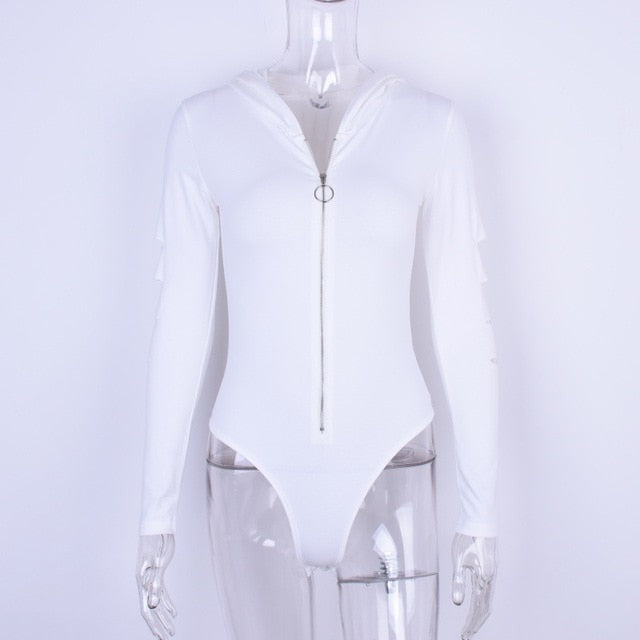Damen-Bodysuit mit dekorativem Ausschnitt und Kapuze Baumwolle Polyester-5