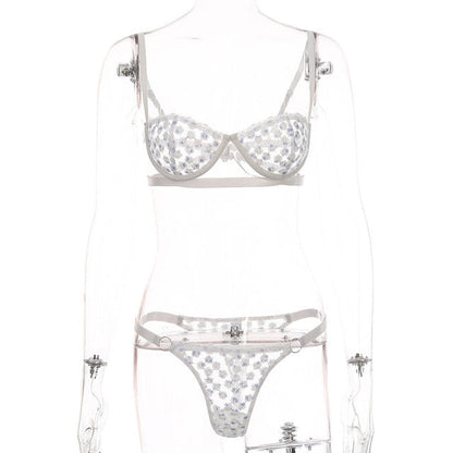 Damen-Unterwäsche-Set, Blumenmuster, Polyester, Spandex mit verstellbaren Schulterträgern-1