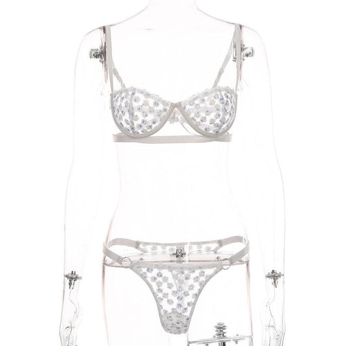 Damen-Unterwäsche-Set, Blumenmuster, Polyester, Spandex mit verstellbaren Schulterträgern-1