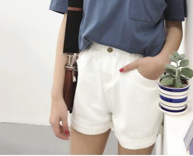 Hochtaillierte Denim-Shorts für Damen mit Rüschen und Taschen – 100 % Baumwolle, Casual-Stil 6