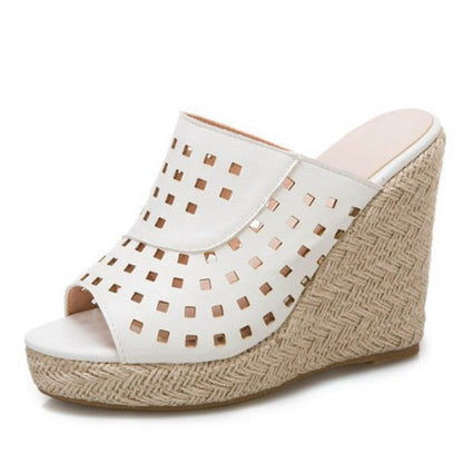 Damen-Keilsandalen, geometrisches Muster, PU, hoher Keil-1