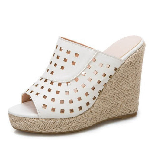 Damen-Keilsandalen, geometrisches Muster, PU, hoher Keil-1