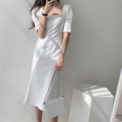 Damen-Midikleid, Eckiger Kragen, Baumwolle, Polyester-1