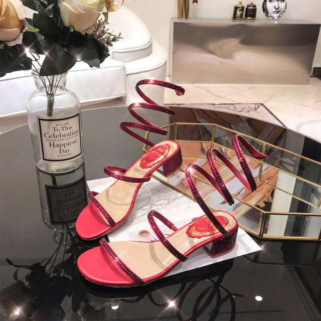 Damen-Sandalen, flach mit Knöchelriemen aus Seide und Strass 11