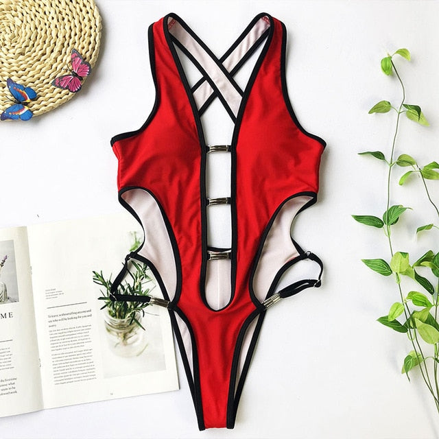 Damen-Monokini, Haltertop, Stretch, Polyester, Spandex-1