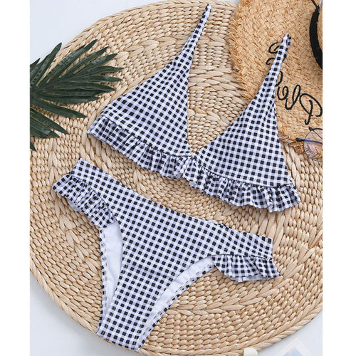 Damen Bikini mit Rüschen Details Hochgeschnittenes Polyester Spandex-1
