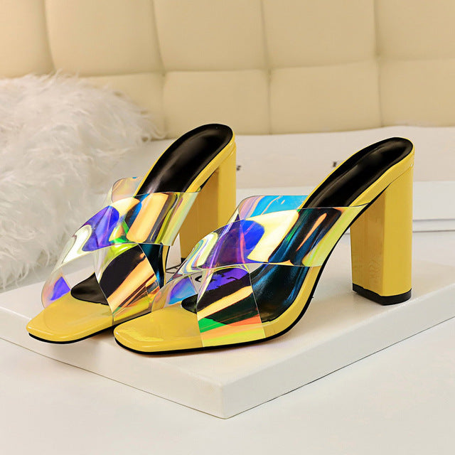 Variant image for Damen-Peep-Toe-Slipper, Hologramm, eckiger Absatz, PU-Gummi-5