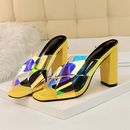 Variant image for Damen-Peep-Toe-Slipper, Hologramm, eckiger Absatz, PU-Gummi-5