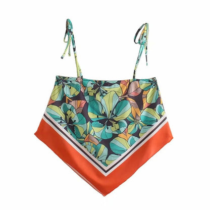 Damen-Spaghettitop mit Blumenmuster aus gewebtem Polyester – kurze Länge und Vintage-Design für eleganten Sommerstil 1