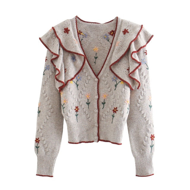 Damen-Pullover, geblümter V-Ausschnitt, Polyester-1