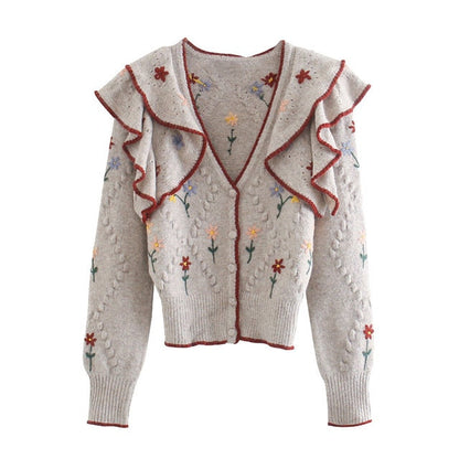 Damen-Pullover, geblümter V-Ausschnitt, Polyester-1