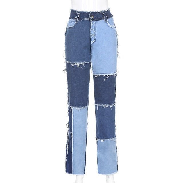 Variant image for Damen Knöchellange Jeans Geradees Patchwork in Baumwolle-2