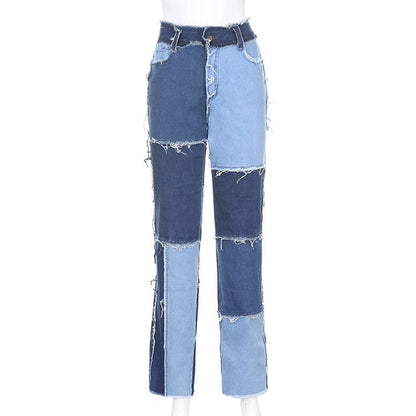Variant image for Damen Knöchellange Jeans Geradees Patchwork in Baumwolle-2