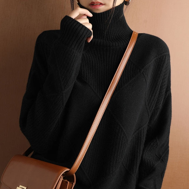 Damen-Pullover, Rollkragen, aus Kaschmirmix eleganter lässiger Passform-6