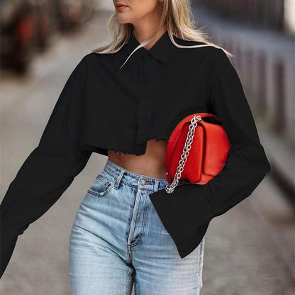 Damen Ernte-Top Ein-Knopf-Verschluss Baumwolle Polyester-1