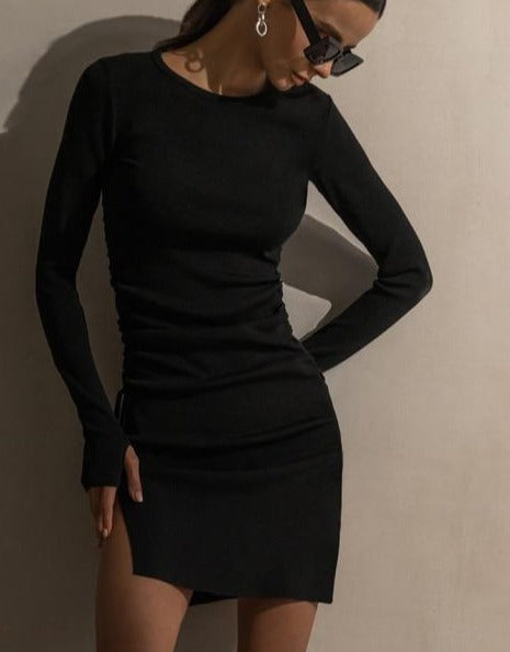 Damen-Minikleid, lässiger Stil, Polyester, mit dekorative Schnürung-1