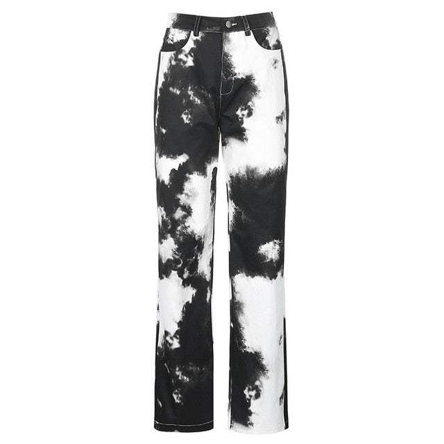 Damen-High-Waist-Bleach-Flare-Jeans Polyester Elasthan-1