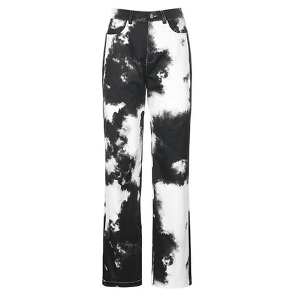 Damen-High-Waist-Bleach-Flare-Jeans Polyester Elasthan-1