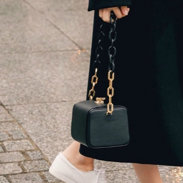 Damen Schultertasche Boxförmig PU mit Kettenband-1
