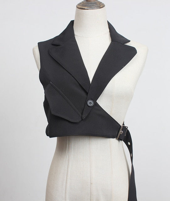 Damen Blazer Crop Top Einfarbige Baumwolle Polyester mit faltbarem Kragen-1