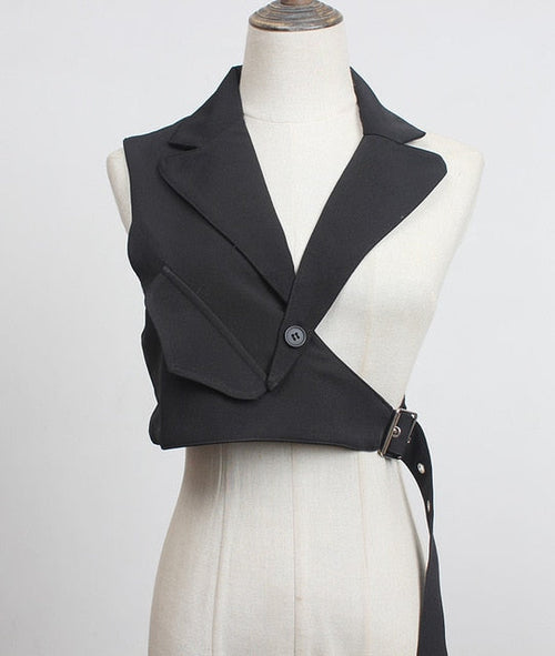 Damen Blazer Crop Top Einfarbige Baumwolle Polyester mit faltbarem Kragen-1