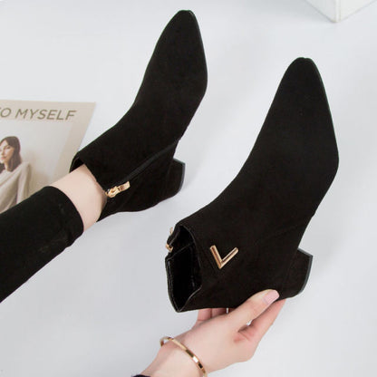 Damen Ankelstiefel Spitze Zehenpartie PU-Material mit Reißverschluss-6