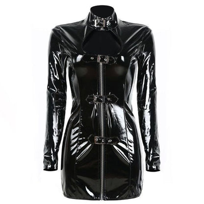 Damen-Minikleid, Rollkragen, leichtes PVC-1