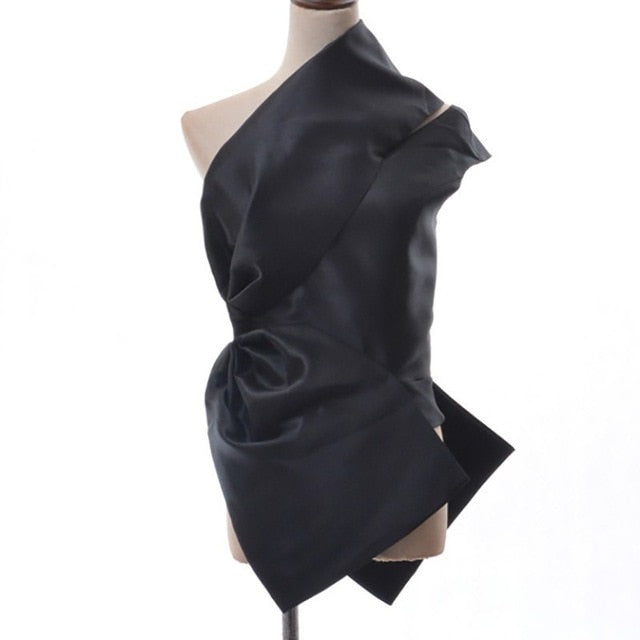 Damen Schulterfreies Top Schrägerer Kragen Baumwolle Polyester-1