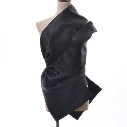 Damen Schulterfreies Top Schrägerer Kragen Baumwolle Polyester-1