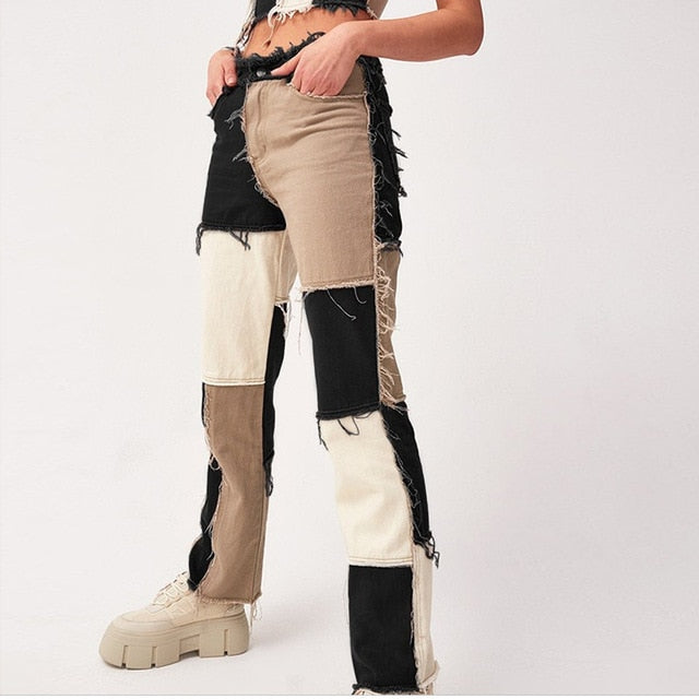 Variant image for Damen Knöchellange Jeans Geradees Patchwork in Baumwolle-3