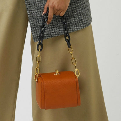 Damen Schultertasche Boxförmig PU mit Kettenband-5