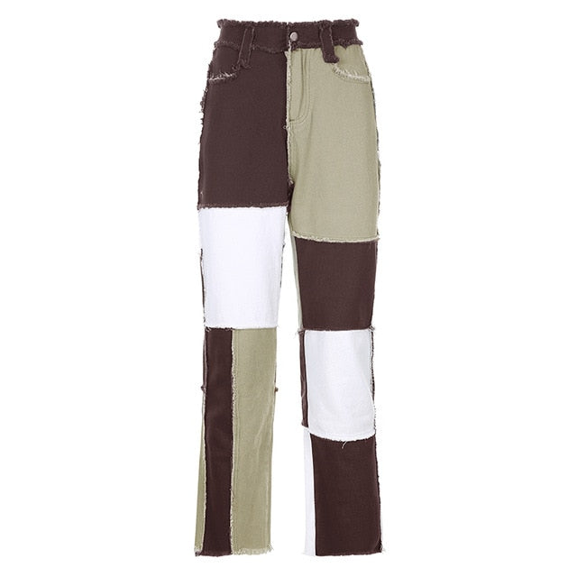 Damen Knöchellange Jeans Geradees Patchwork in Baumwolle-1