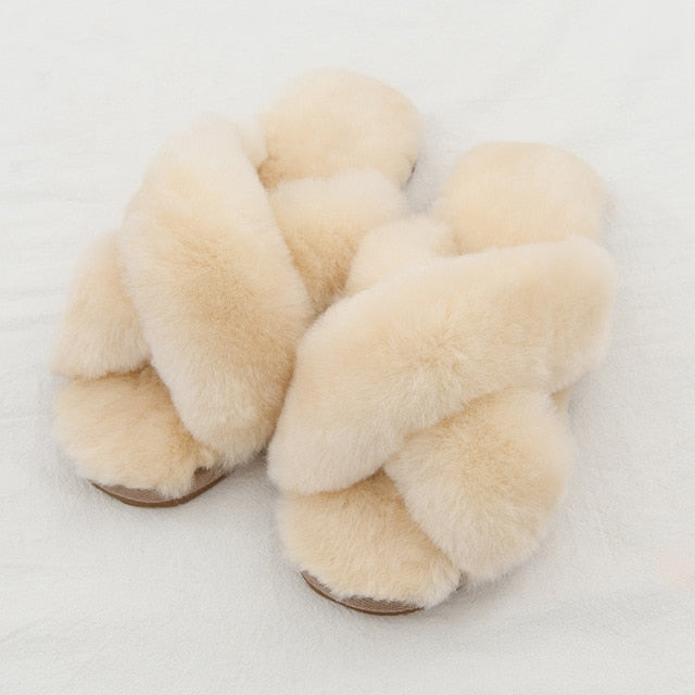 Damen-Sandalen, Plüsch, Gummi, flache Slipper-1