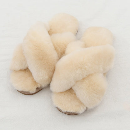 Damen-Sandalen, Plüsch, Gummi, flache Slipper-1