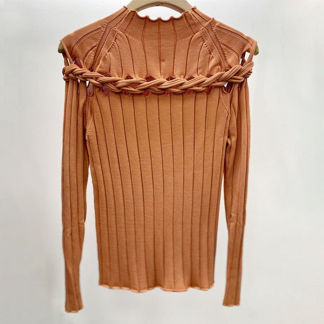 Damenbluse mit Stehkragen und geflochtenem Detail in gemischtem Stoff 9