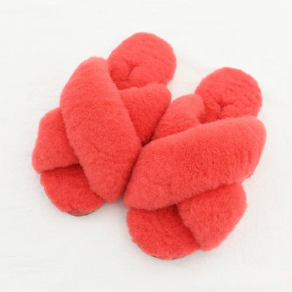 Damen-Sandalen, Plüsch, Gummi, flache Slipper-5